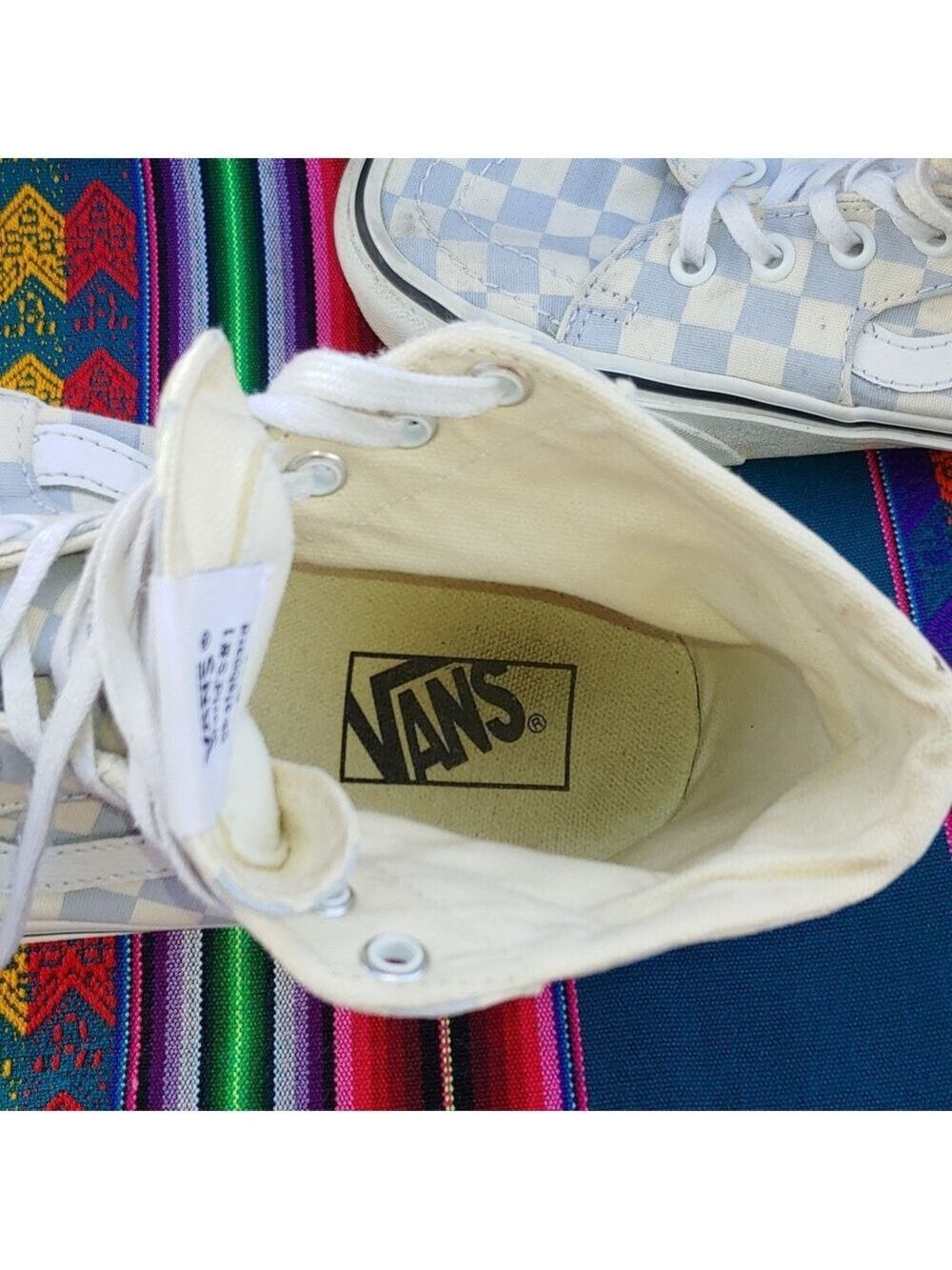 Vans Sk8-Hi Checkerboard Sneakers Zen Blue and White Size Men's 8.5 Women's 10 - Picture 11 of 17
